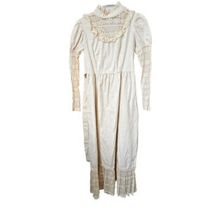 Gunne Sax Style VTG Wedding Dress Cottage Core Ivory Prairie Lace Boho 70s